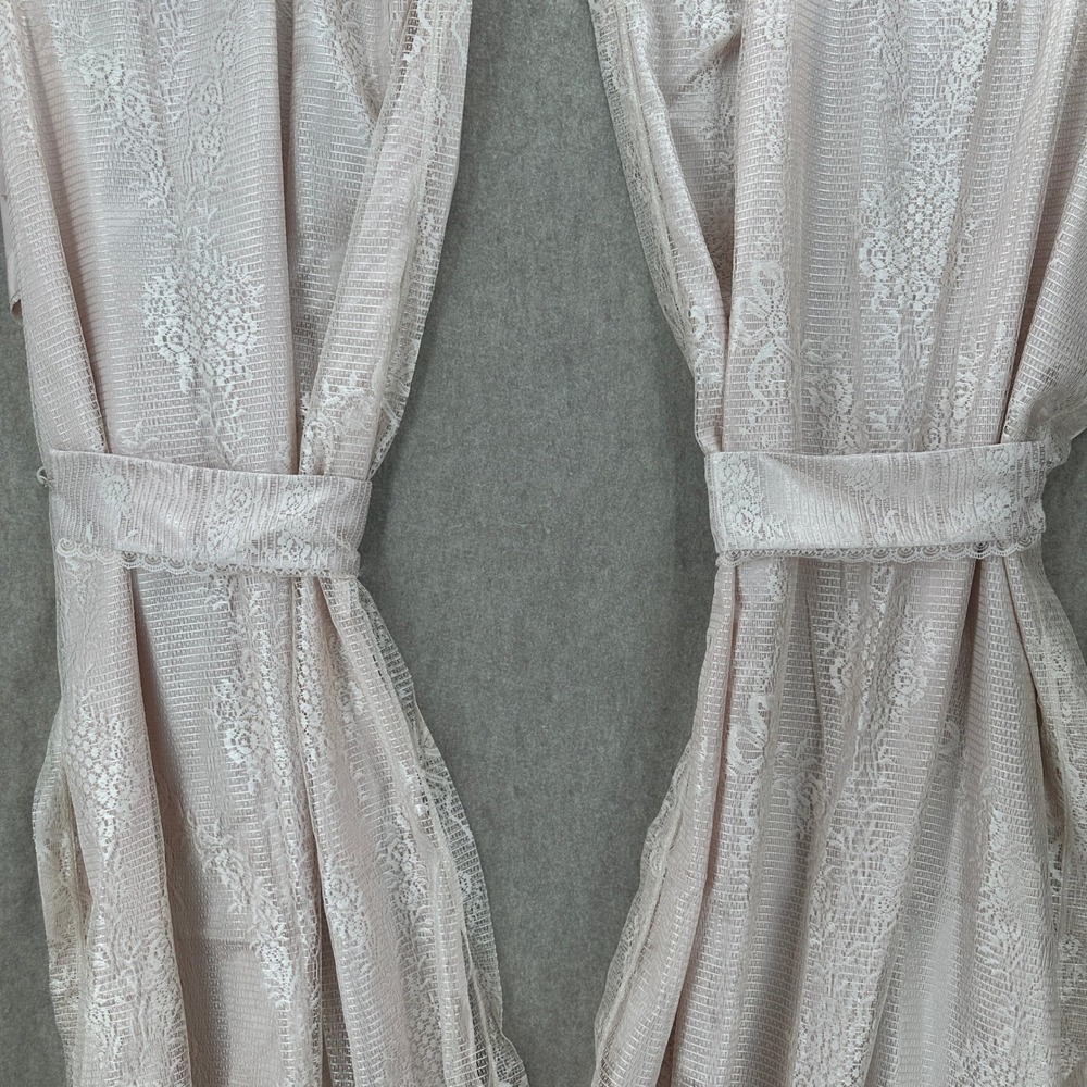 VTG 2 JCPenney Lace Overlay Curtain Panel Floral‎ Champagne Blush 39"X44" each